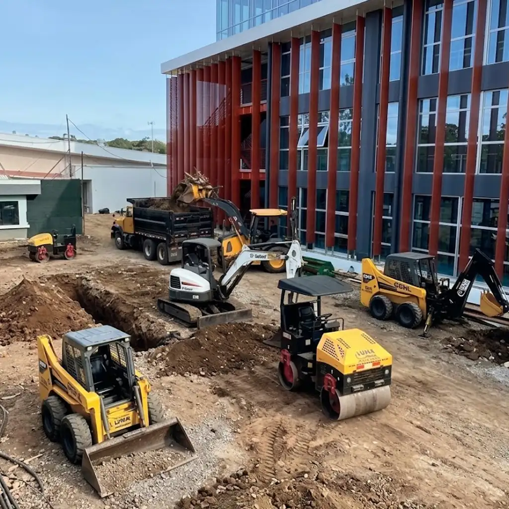 Maquinaria pesada de Movimientos Luna en obra de construcción
